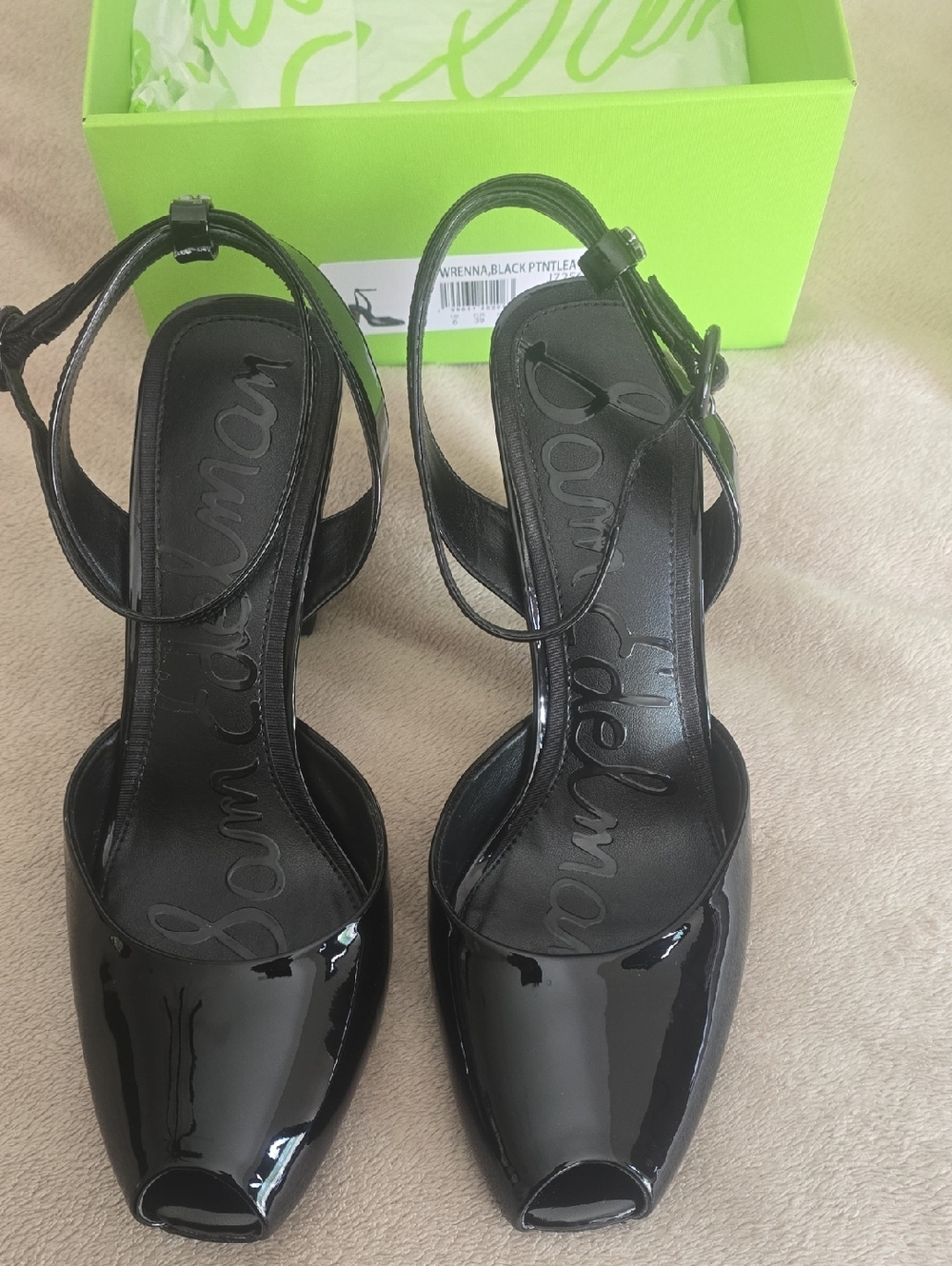 Sam Edelman Black Patent Leather Strappy Block Heel Ankle Strap Shoes 8.5 Wrenna
